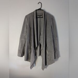 Saks Fifth Avenue Faux Suede Waterfall Drape Jacket Gray Open Front Size L